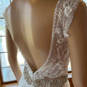 *JJ's House Ivory Satin Lace Cap Sleeve & Back Wedding Dress Bridal Gown Size 8